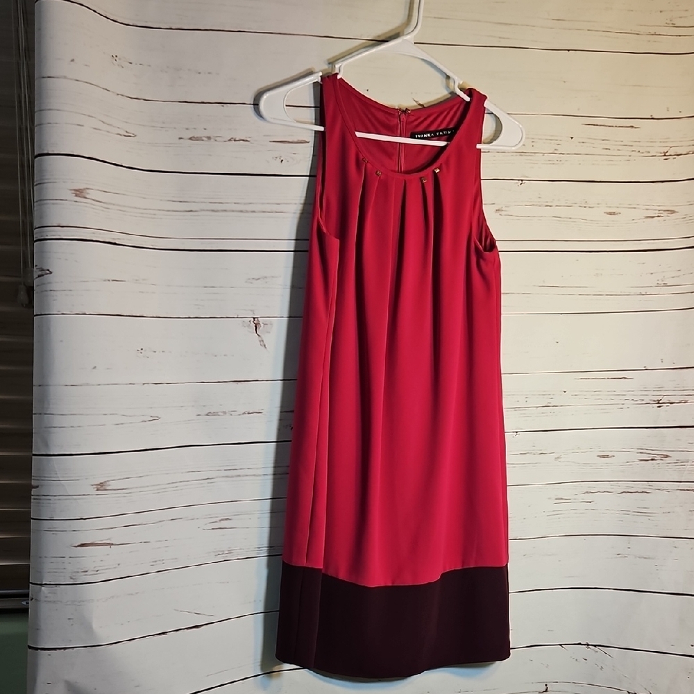 Ivanka Trump Sleeveless‎ Colorblock Sheath Dress Red Burgundy Size Petite 8